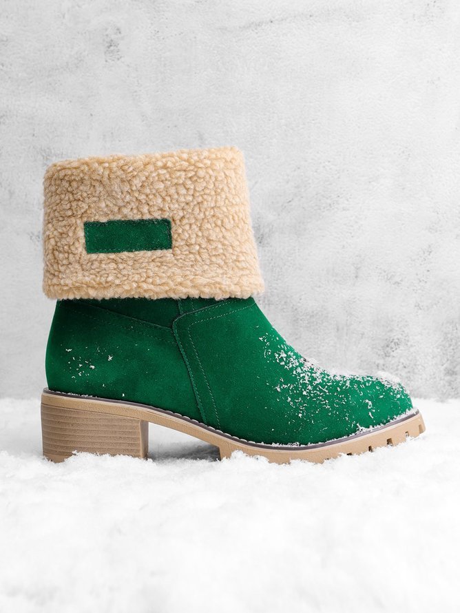 Casual Plain Slip On Block Heel Snow Boots