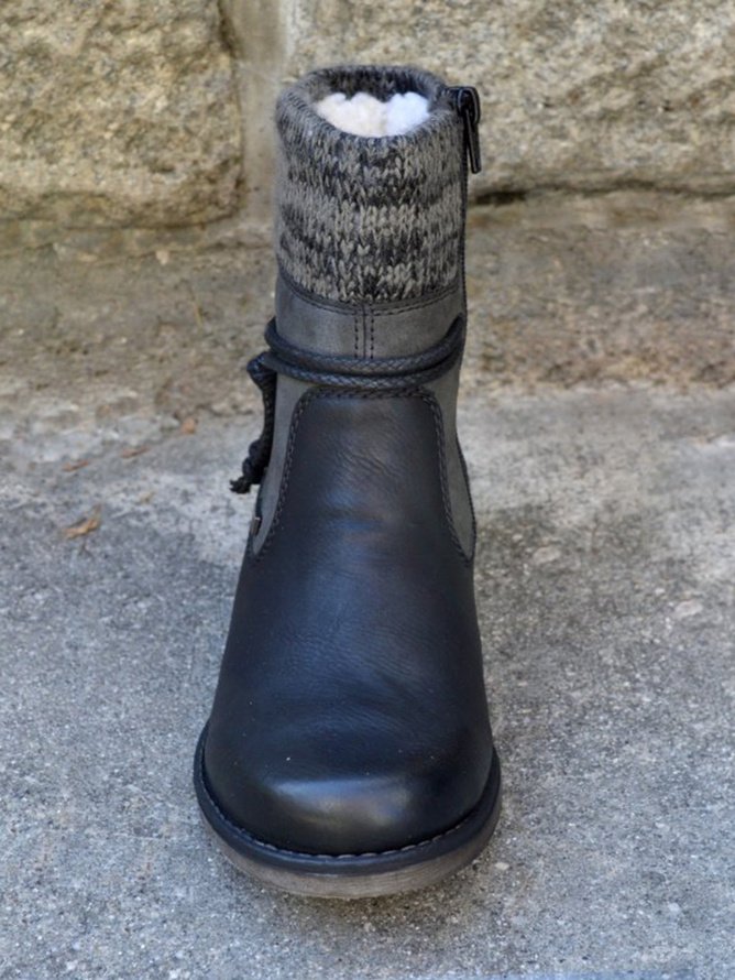 Vintage Plain Zipper Block Heel Classic Boots