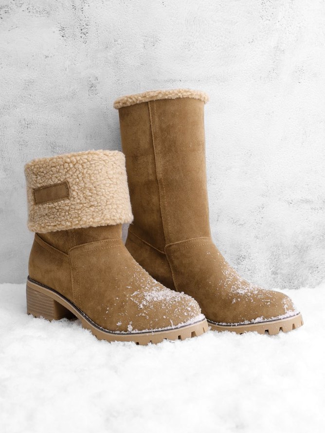 Casual Plain Slip On Block Heel Snow Boots