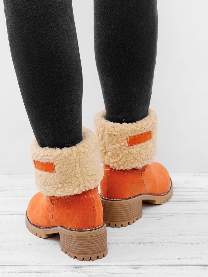 Casual Plain Slip On Block Heel Snow Boots