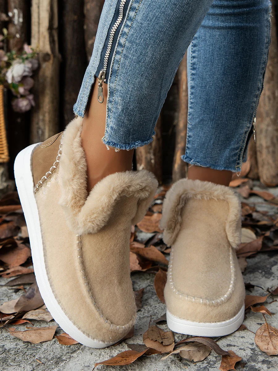 Casual Plain Slip On Flat Heel Snow Boots