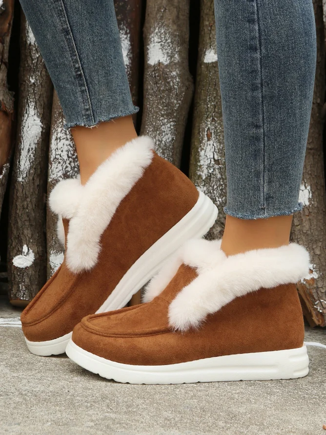 Vintage Plain Warmth Slip On Flat Heel Snow Boots