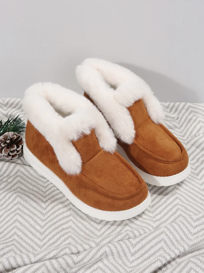 Vintage Plain Warmth Slip On Flat Heel Snow Boots