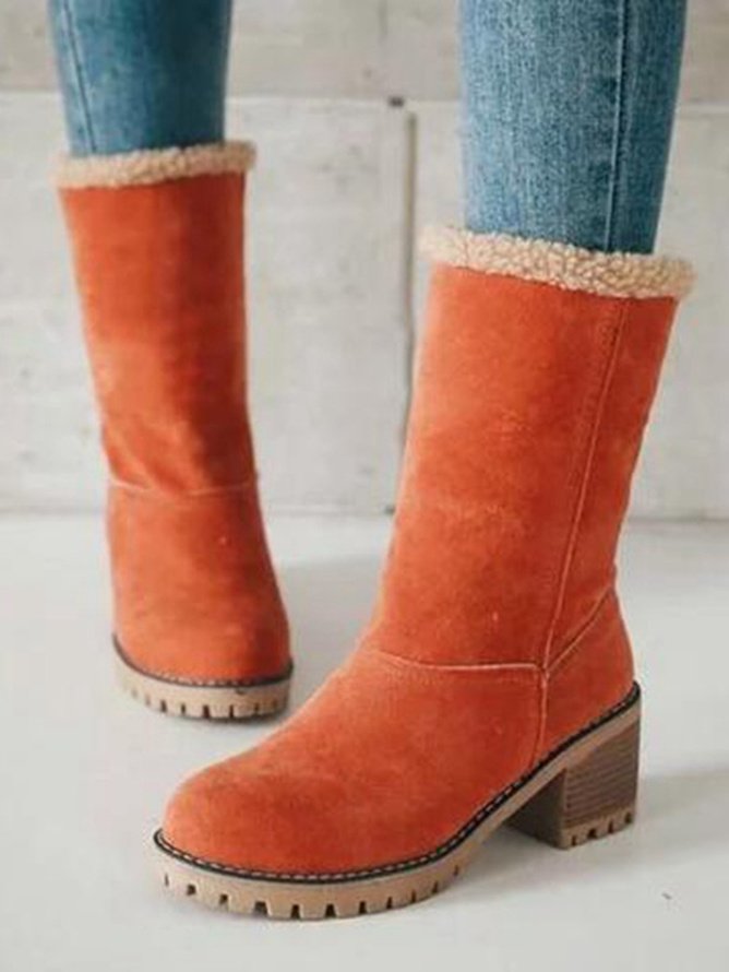 Casual Plain Slip On Block Heel Snow Boots