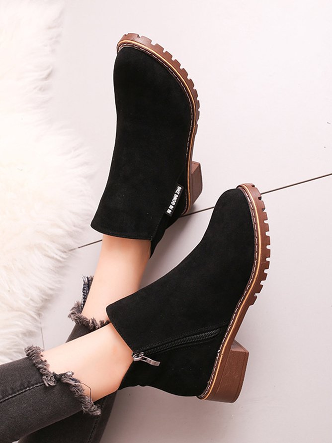 Vintage Plain Zipper Low Heel Classic Boots