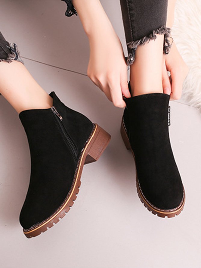 Vintage Plain Zipper Low Heel Classic Boots