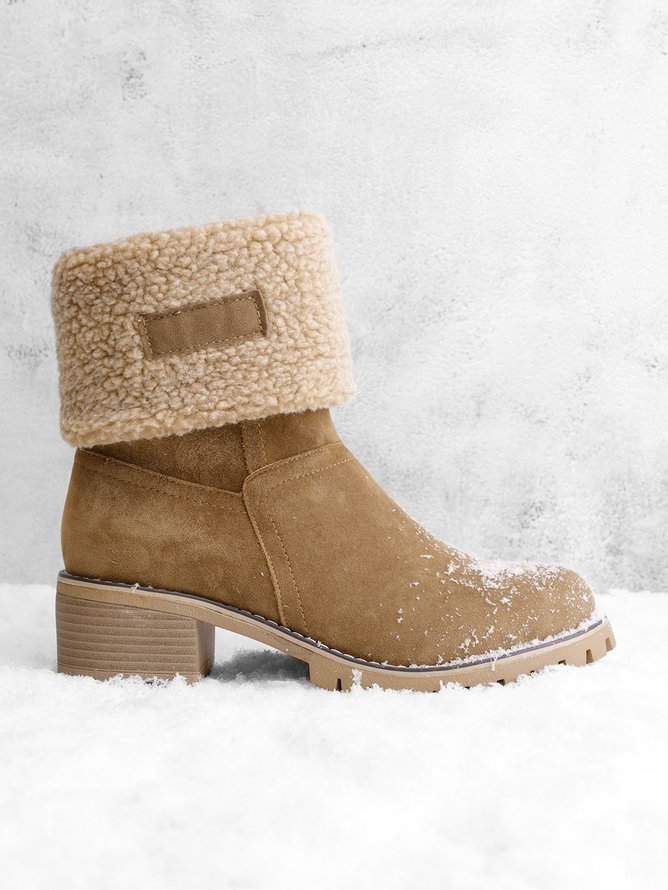 Casual Plain Slip On Block Heel Snow Boots