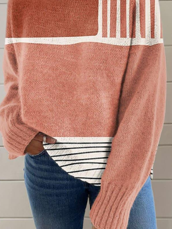 Women Yarn/Wool Yarn Geometric Long Sleeve Comfy Casual Sweater