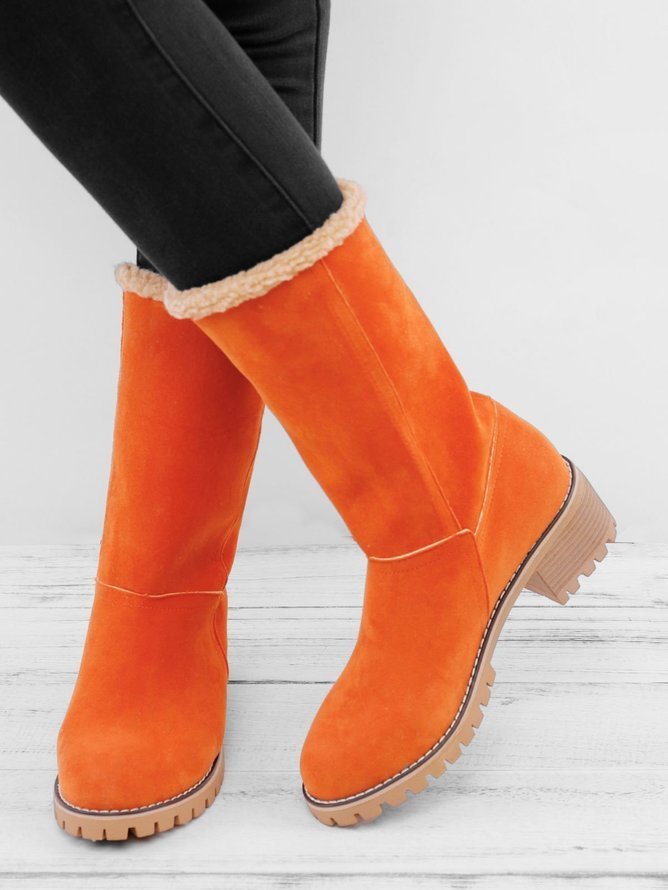 Casual Plain Slip On Block Heel Snow Boots