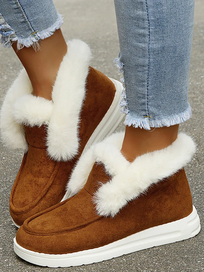 Vintage Plain Warmth Slip On Flat Heel Snow Boots