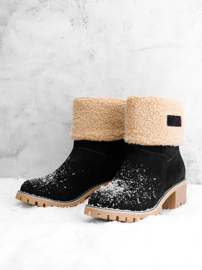 Casual Plain Slip On Block Heel Snow Boots