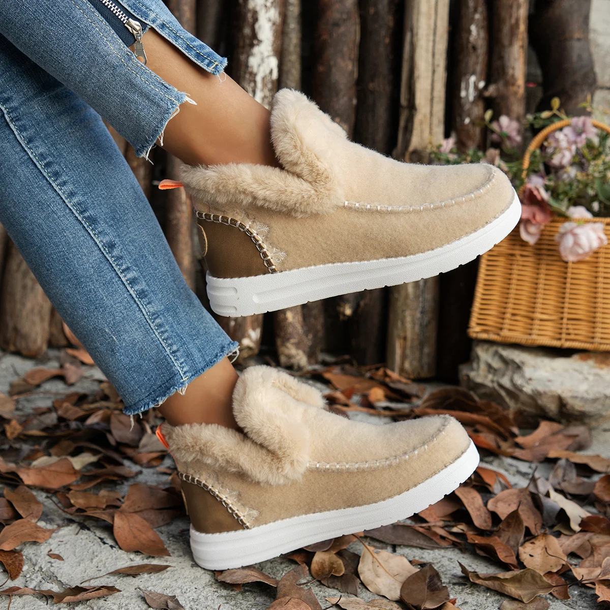 Casual Plain Slip On Flat Heel Snow Boots