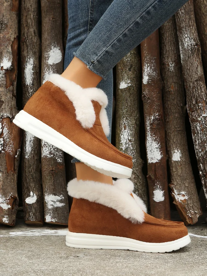 Vintage Plain Warmth Slip On Flat Heel Snow Boots