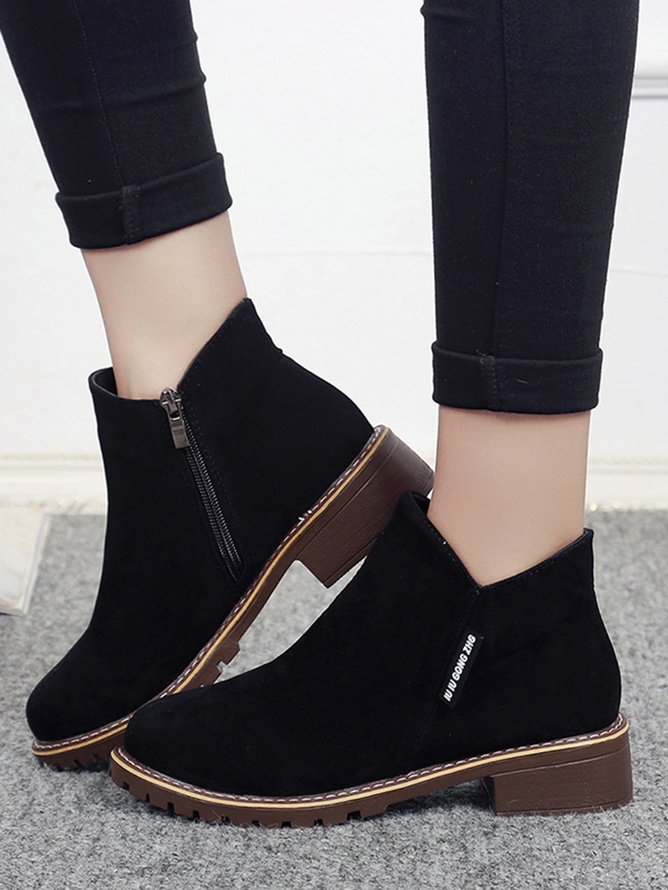 Vintage Plain Zipper Low Heel Classic Boots