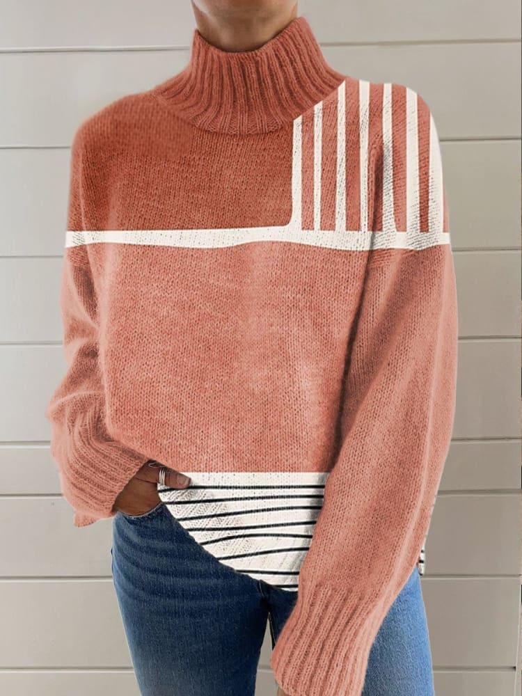 Women Yarn/Wool Yarn Geometric Long Sleeve Comfy Casual Sweater