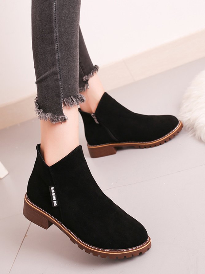 Vintage Plain Zipper Low Heel Classic Boots