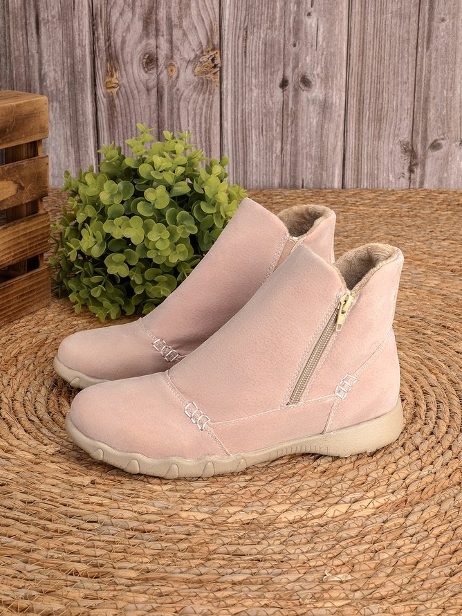 Vintage Plain Zipper Flat Heel Classic Boots