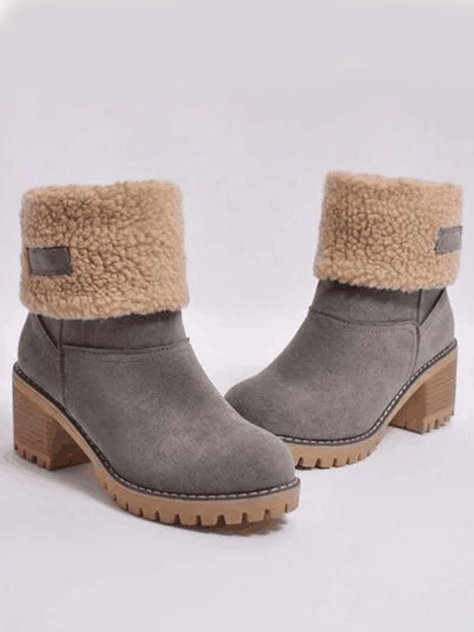 Casual Plain Slip On Block Heel Snow Boots