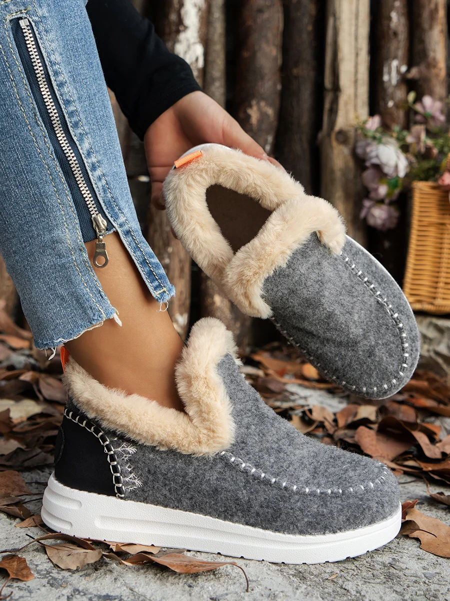 Casual Plain Slip On Flat Heel Snow Boots