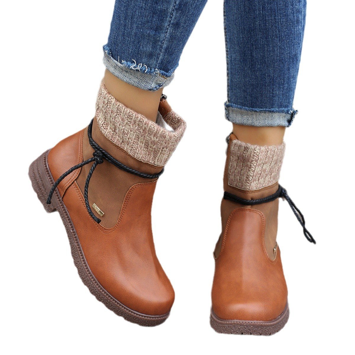 Vintage Plain Zipper Block Heel Classic Boots