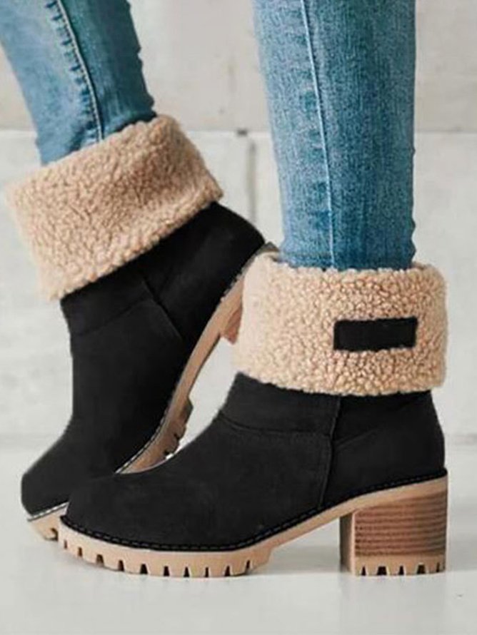 Casual Plain Slip On Block Heel Snow Boots