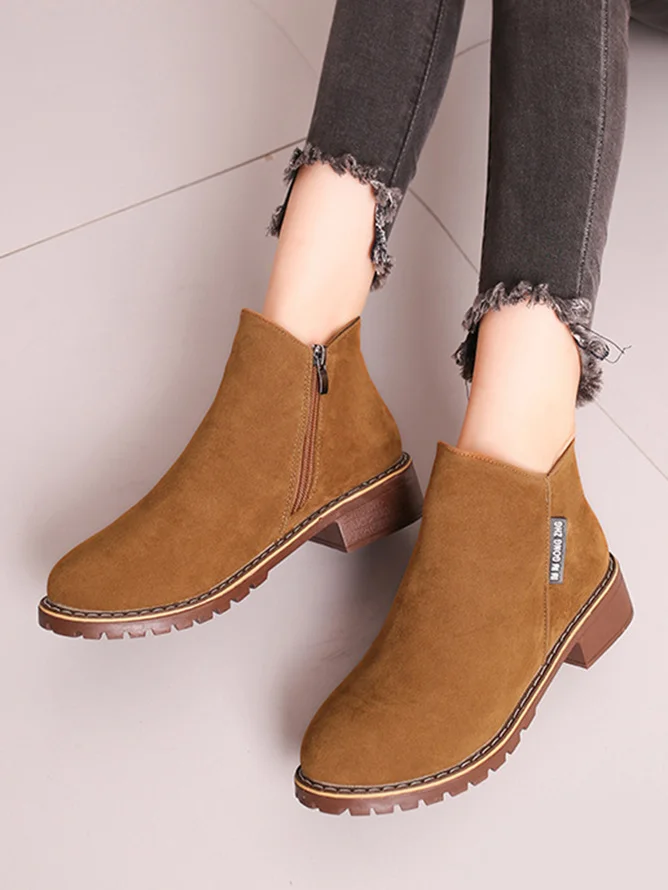 Vintage Plain Zipper Low Heel Classic Boots