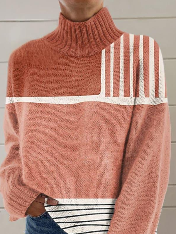 Women Yarn/Wool Yarn Geometric Long Sleeve Comfy Casual Sweater