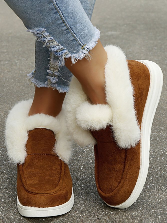 Vintage Plain Warmth Slip On Flat Heel Snow Boots