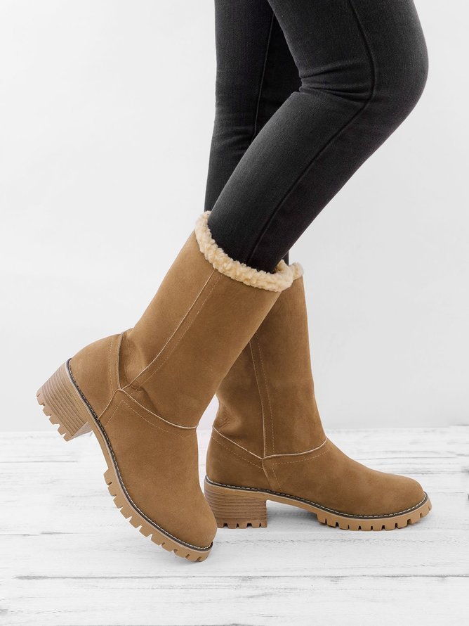 Casual Plain Slip On Block Heel Snow Boots