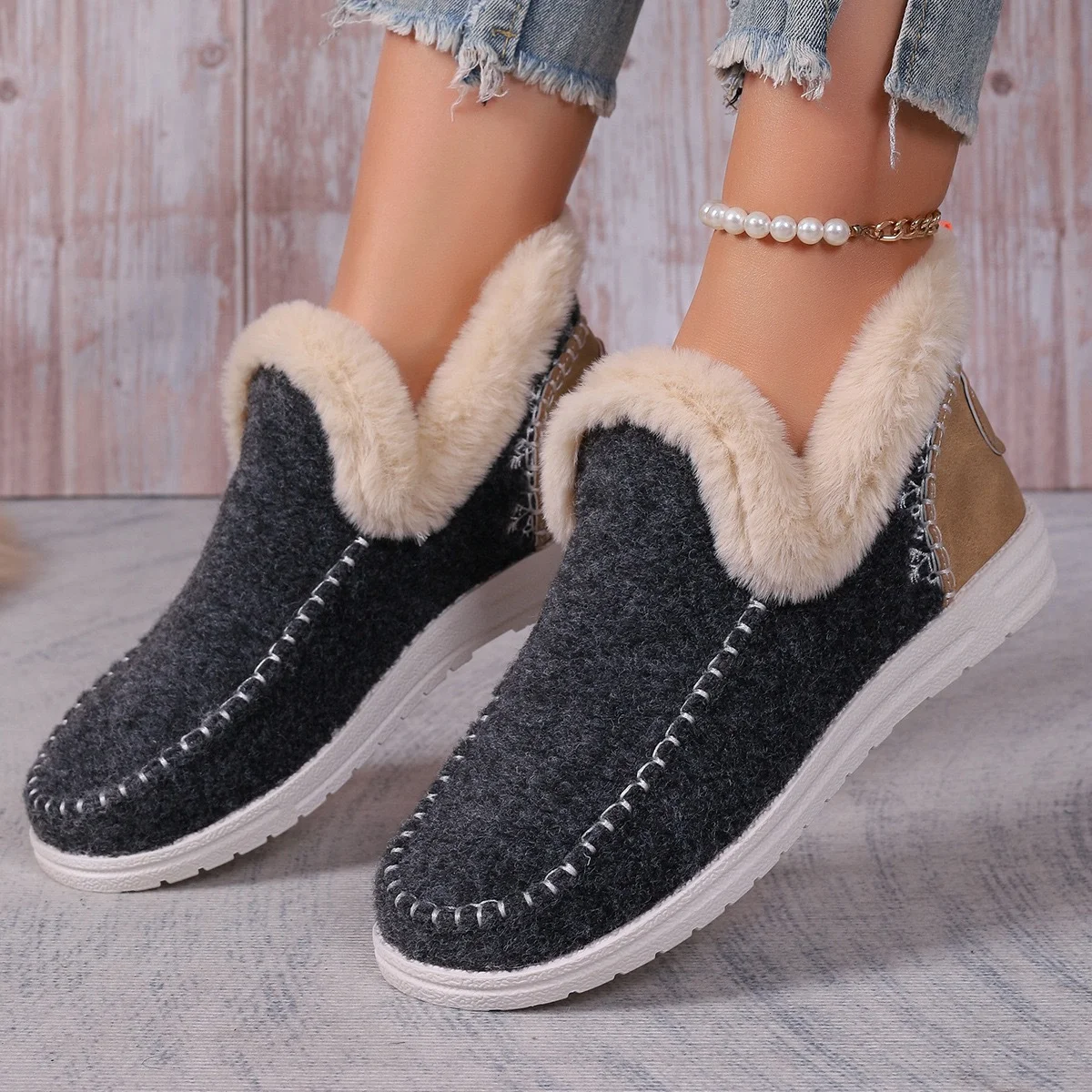 Casual Plain Slip On Flat Heel Snow Boots