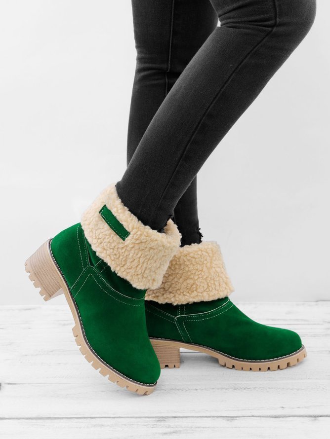 Casual Plain Slip On Block Heel Snow Boots