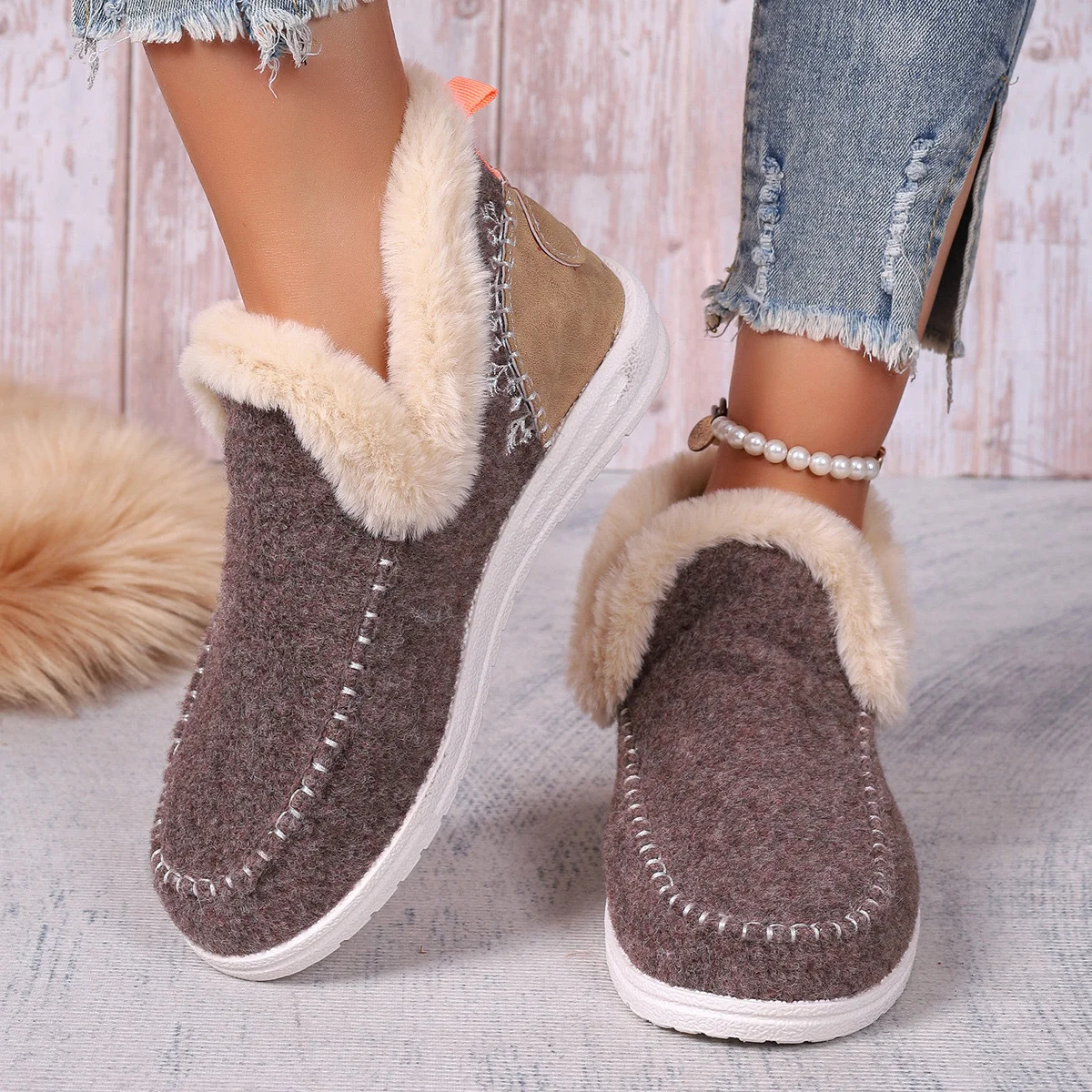 Casual Plain Slip On Flat Heel Snow Boots