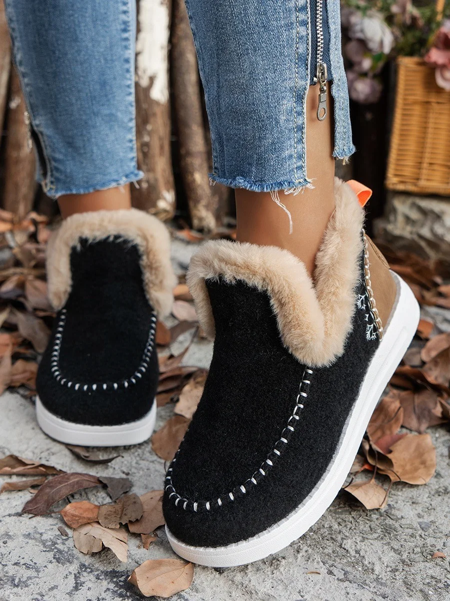 Casual Plain Slip On Flat Heel Snow Boots