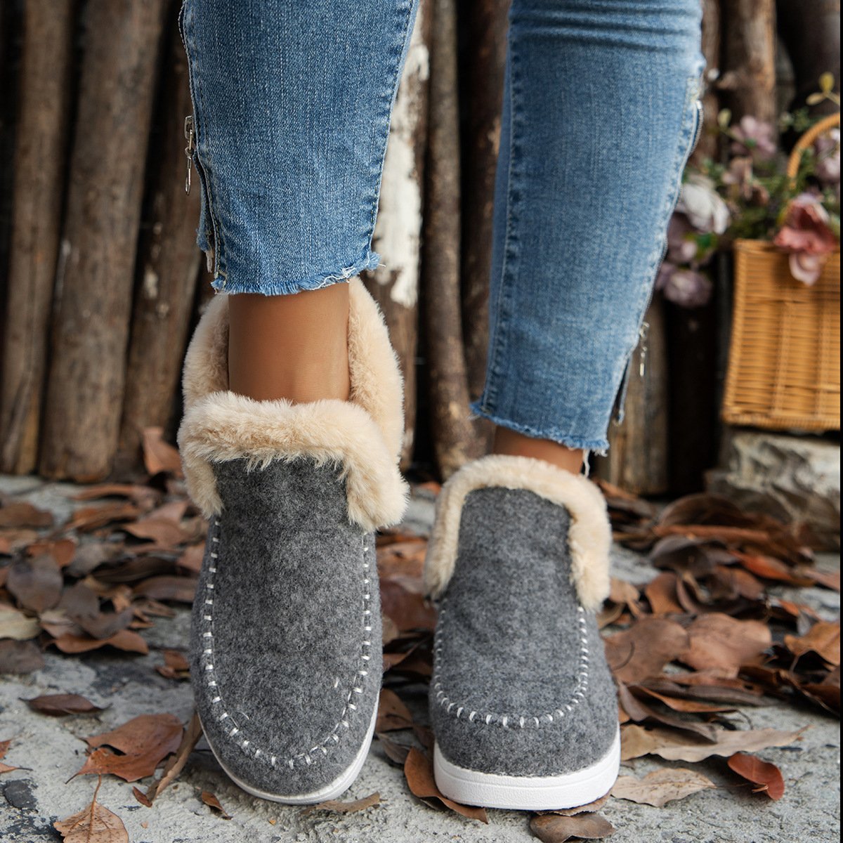 Casual Plain Slip On Flat Heel Snow Boots