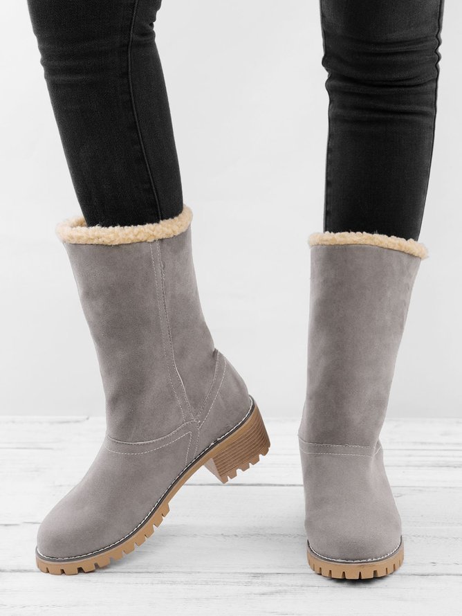 Casual Plain Slip On Block Heel Snow Boots