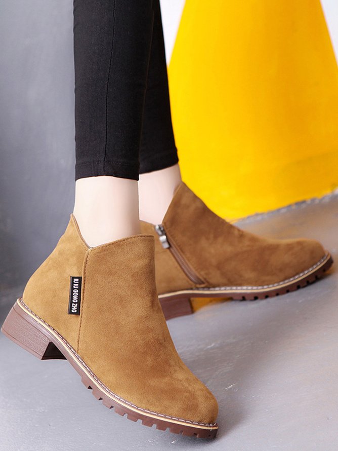 Vintage Plain Zipper Low Heel Classic Boots