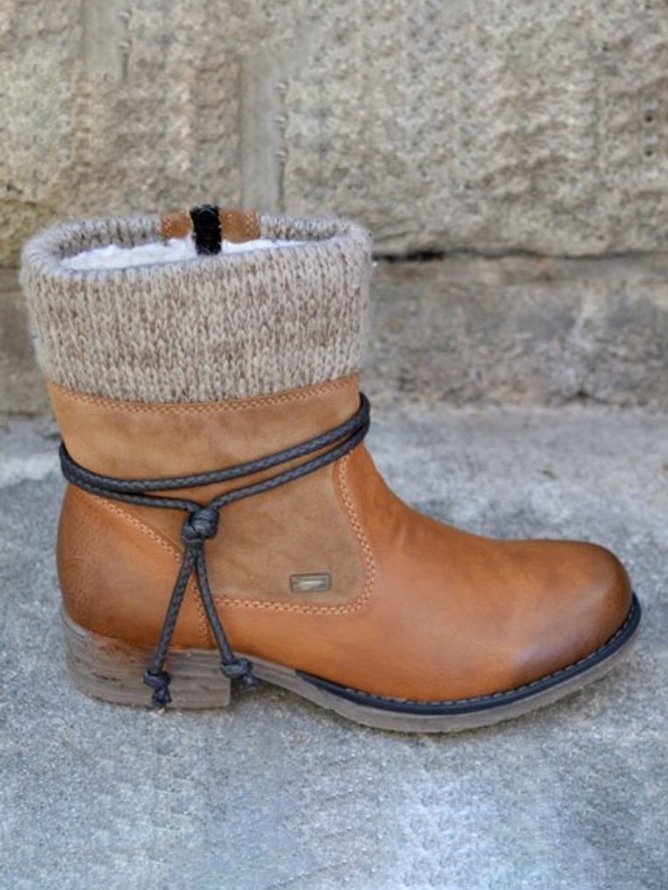 Vintage Plain Zipper Block Heel Classic Boots