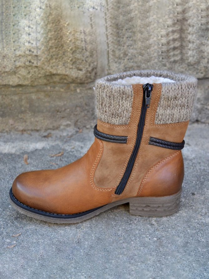 Vintage Plain Zipper Block Heel Classic Boots