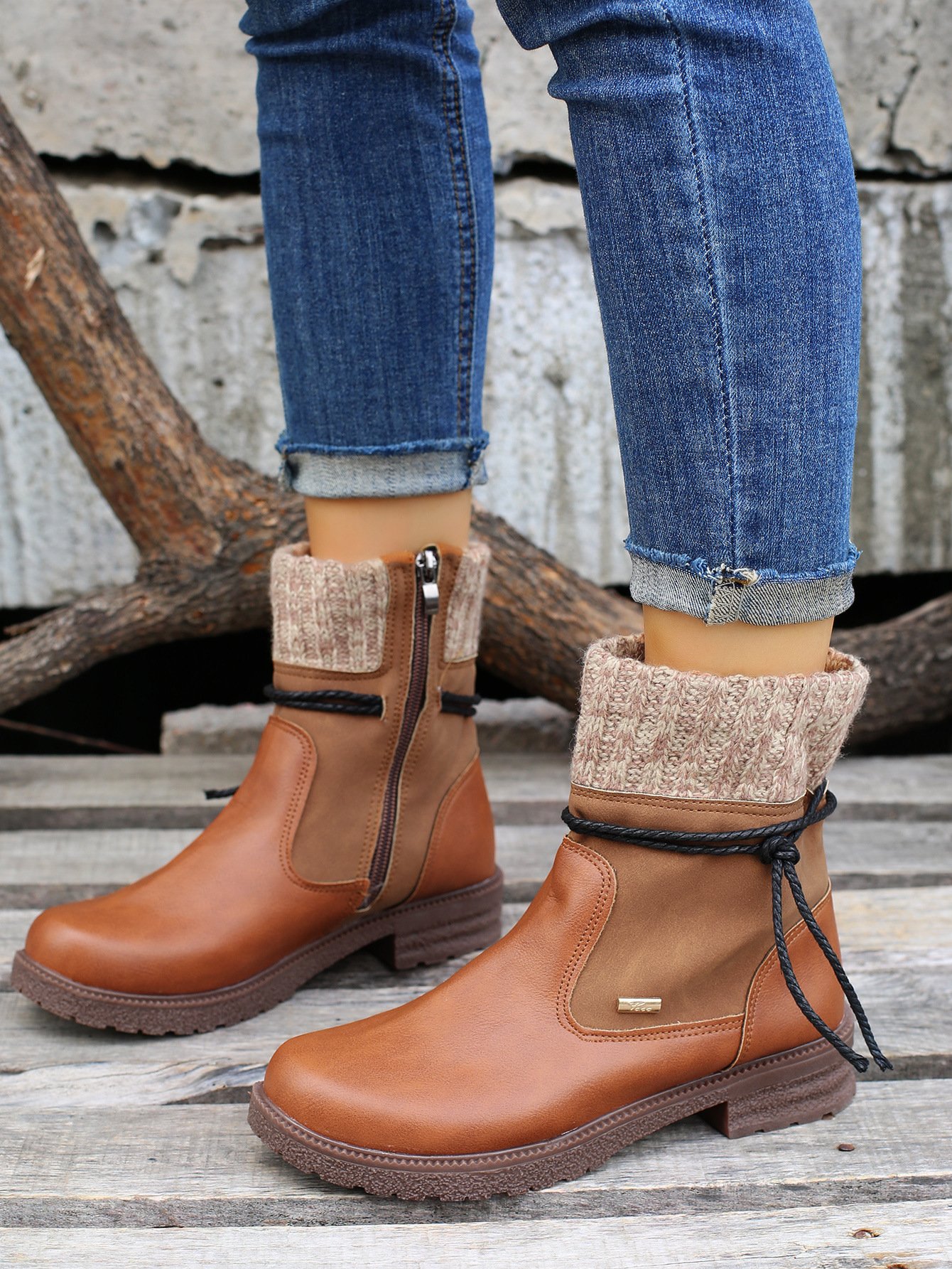 Vintage Plain Zipper Block Heel Classic Boots