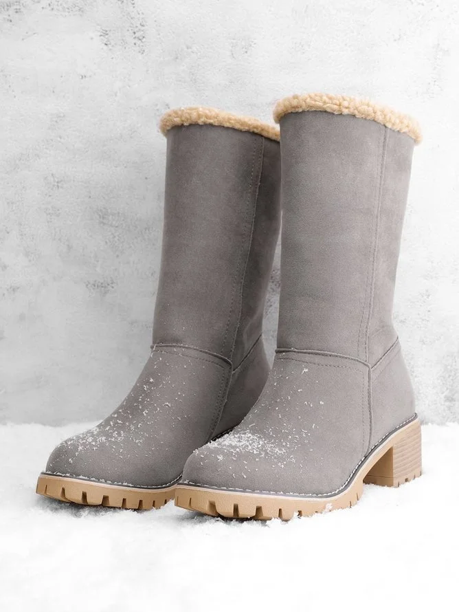 Casual Plain Slip On Block Heel Snow Boots