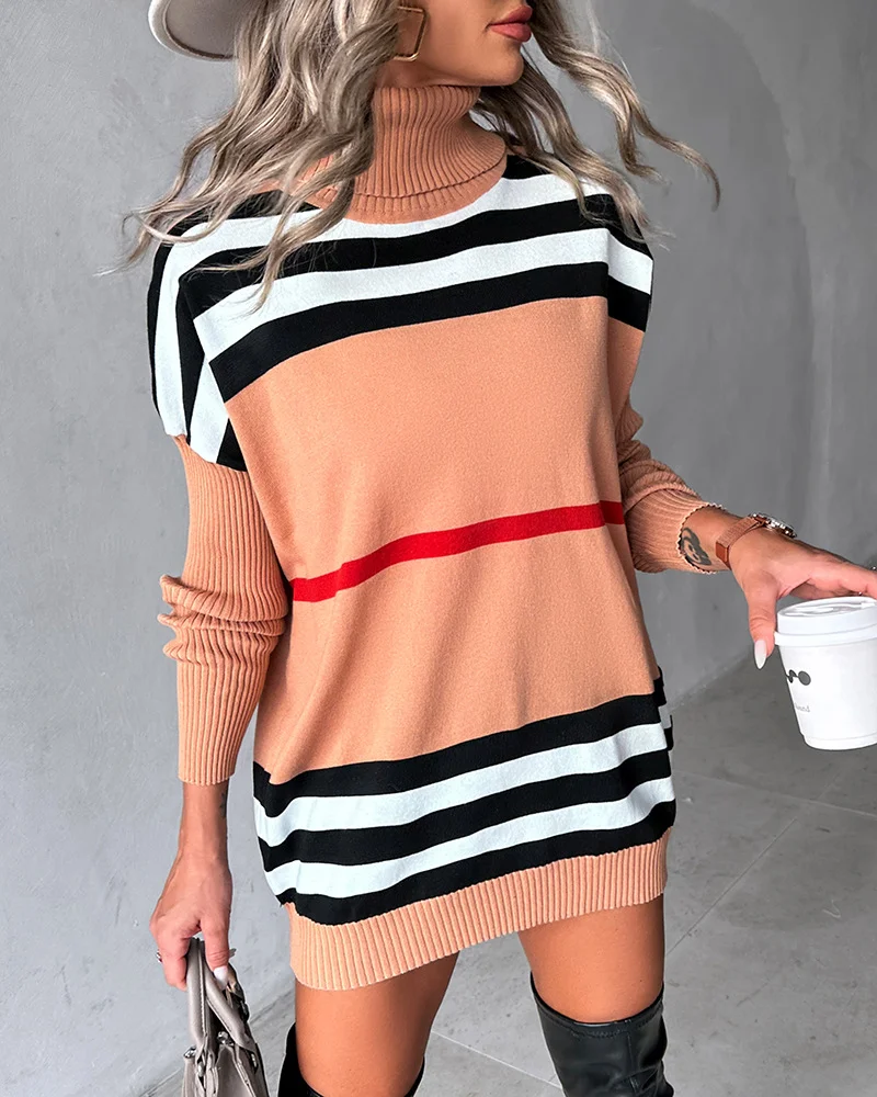 Women Yarn/Wool Yarn Striped Long Sleeve Comfy Casual Sweater