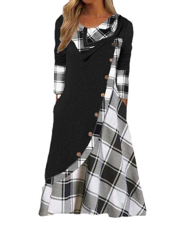 Women Plaid Long Sleeve Comfy Casual Maxi Dress