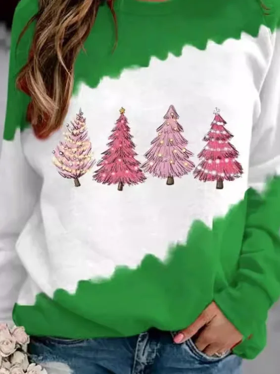 Casual Crew Neck Christmas Sweatshirt