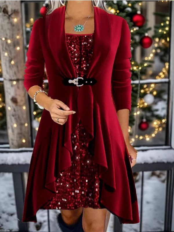 Women Christmas Crew Neck Long Sleeve Comfy Casual Maxi Dress