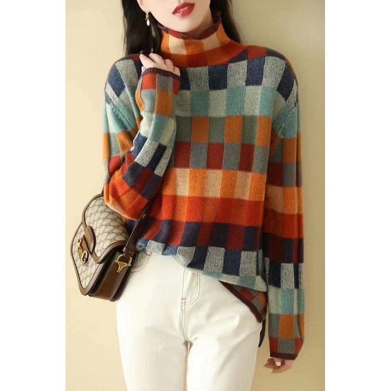 Women Yarn/Wool Yarn Geometric Long Sleeve Comfy Casual Sweater