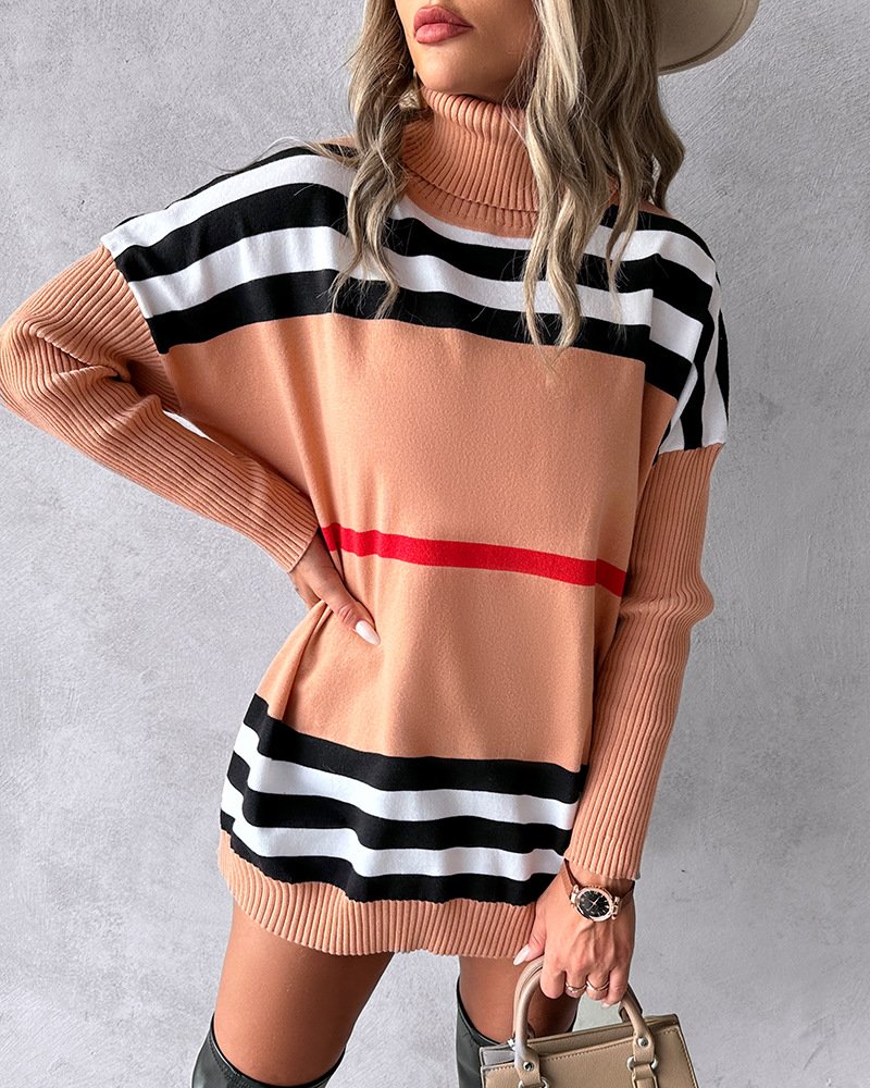 Women Yarn/Wool Yarn Striped Long Sleeve Comfy Casual Sweater