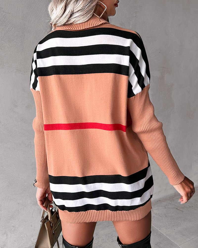 Women Yarn/Wool Yarn Striped Long Sleeve Comfy Casual Sweater