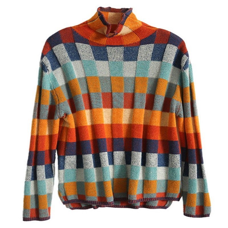 Women Yarn/Wool Yarn Geometric Long Sleeve Comfy Casual Sweater