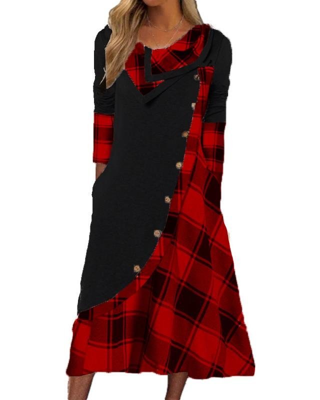 Women Plaid Long Sleeve Comfy Casual Maxi Dress