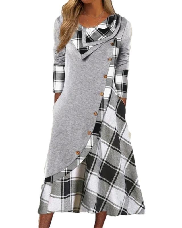 Women Plaid Long Sleeve Comfy Casual Maxi Dress